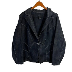 Ashley Stewart Denim Jacket Plus Size 16W Dark Wash Stitching Details One Button